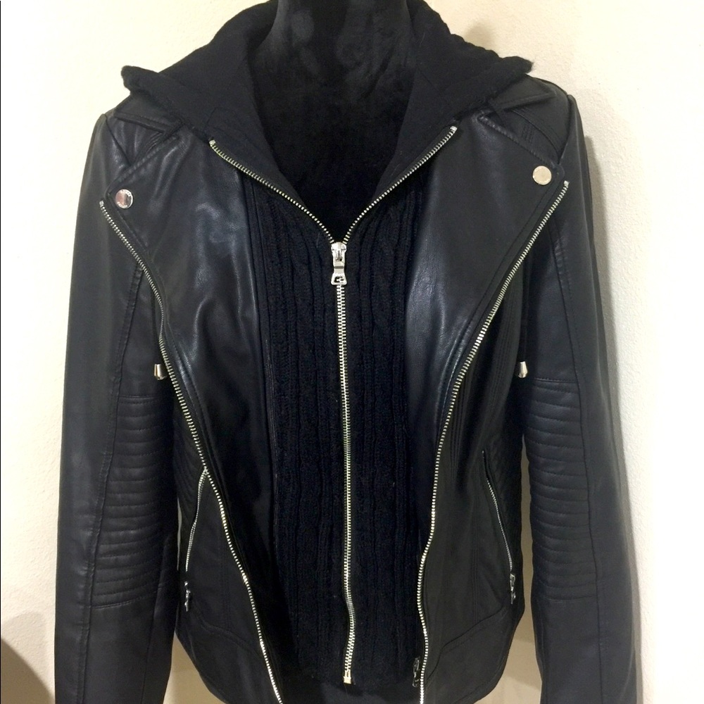 Guess cable knit hood moto jacket